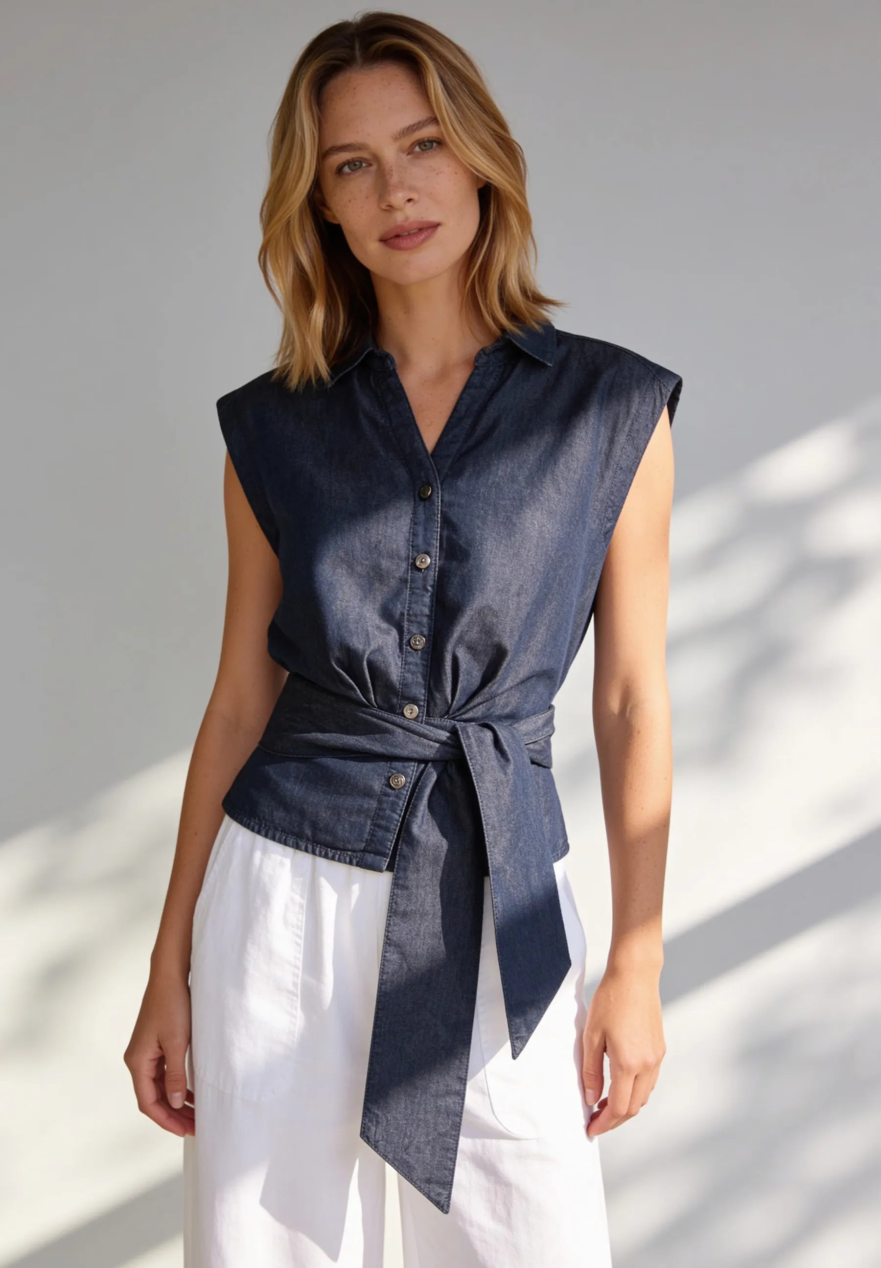 Jeansbluse aus Baumwollmix