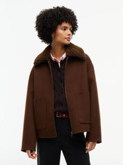 Wolljacke mit Kunstpelz-Kragen