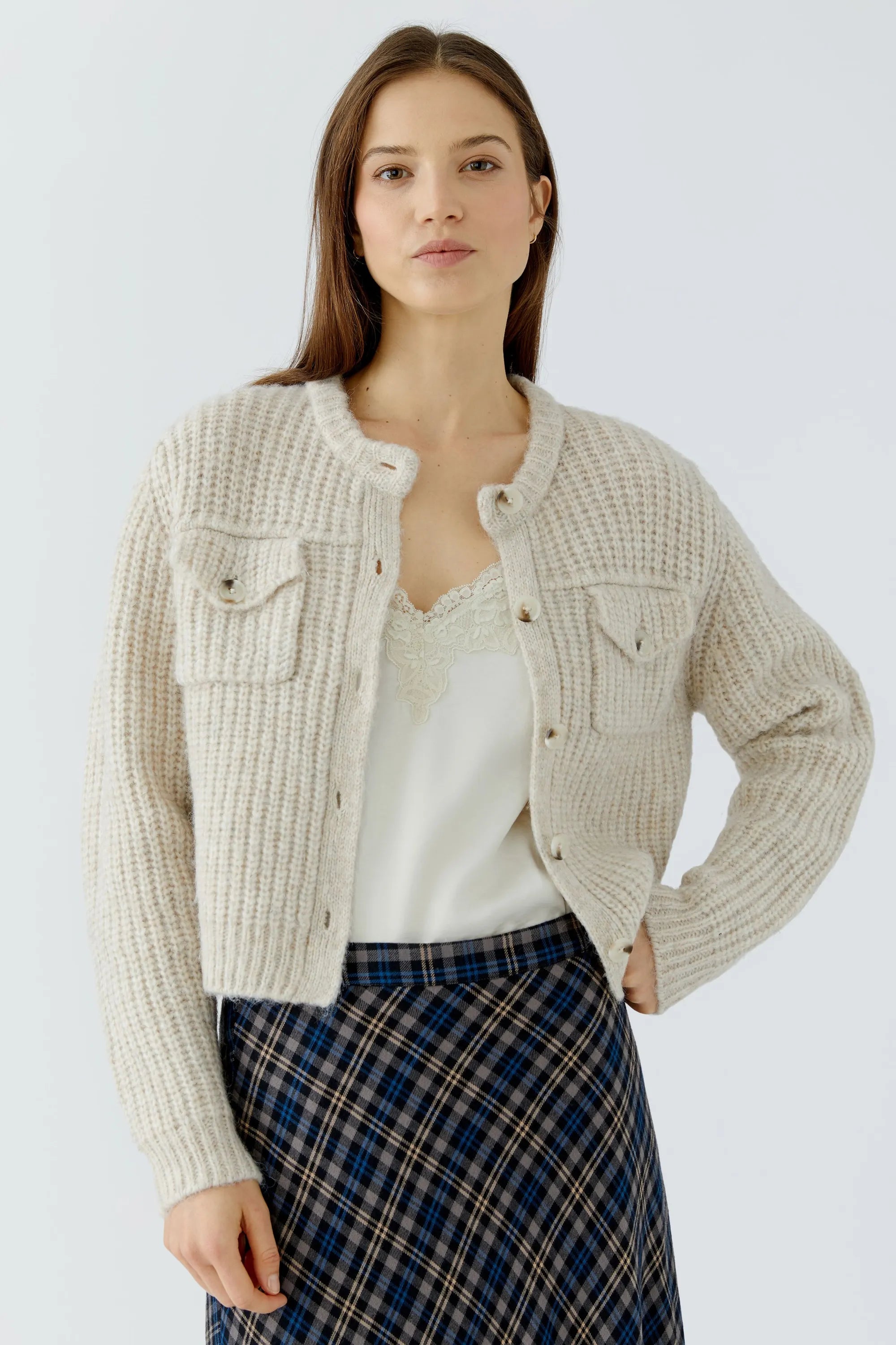 Strickjacke mit abknöpfbarem Kunstfellkragen