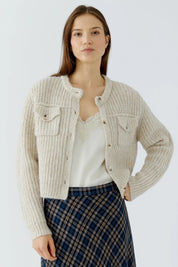 Strickjacke mit Kunstfellkragen