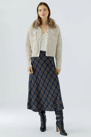 Strickjacke mit Kunstfellkragen