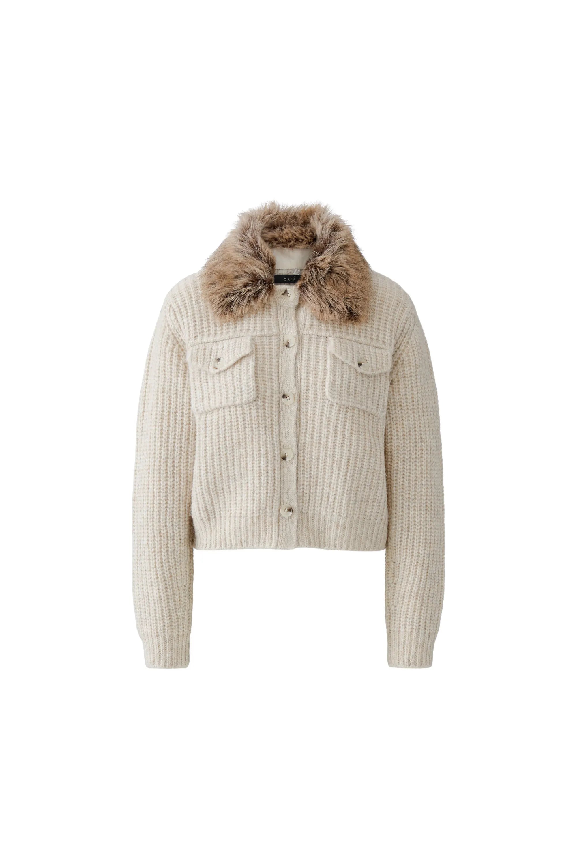 Strickjacke mit abknöpfbarem Kunstfellkragen