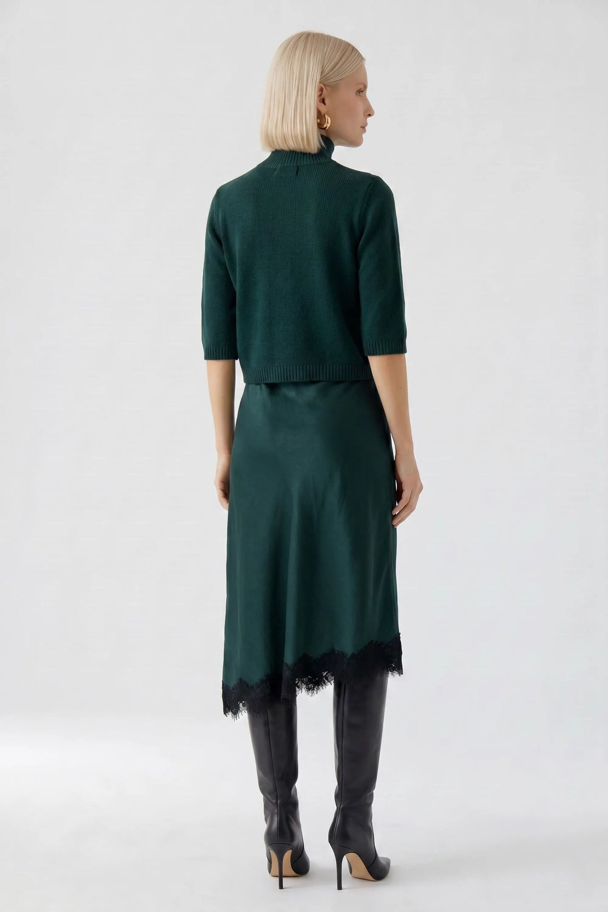 Satinrock Midi mit Spitze
