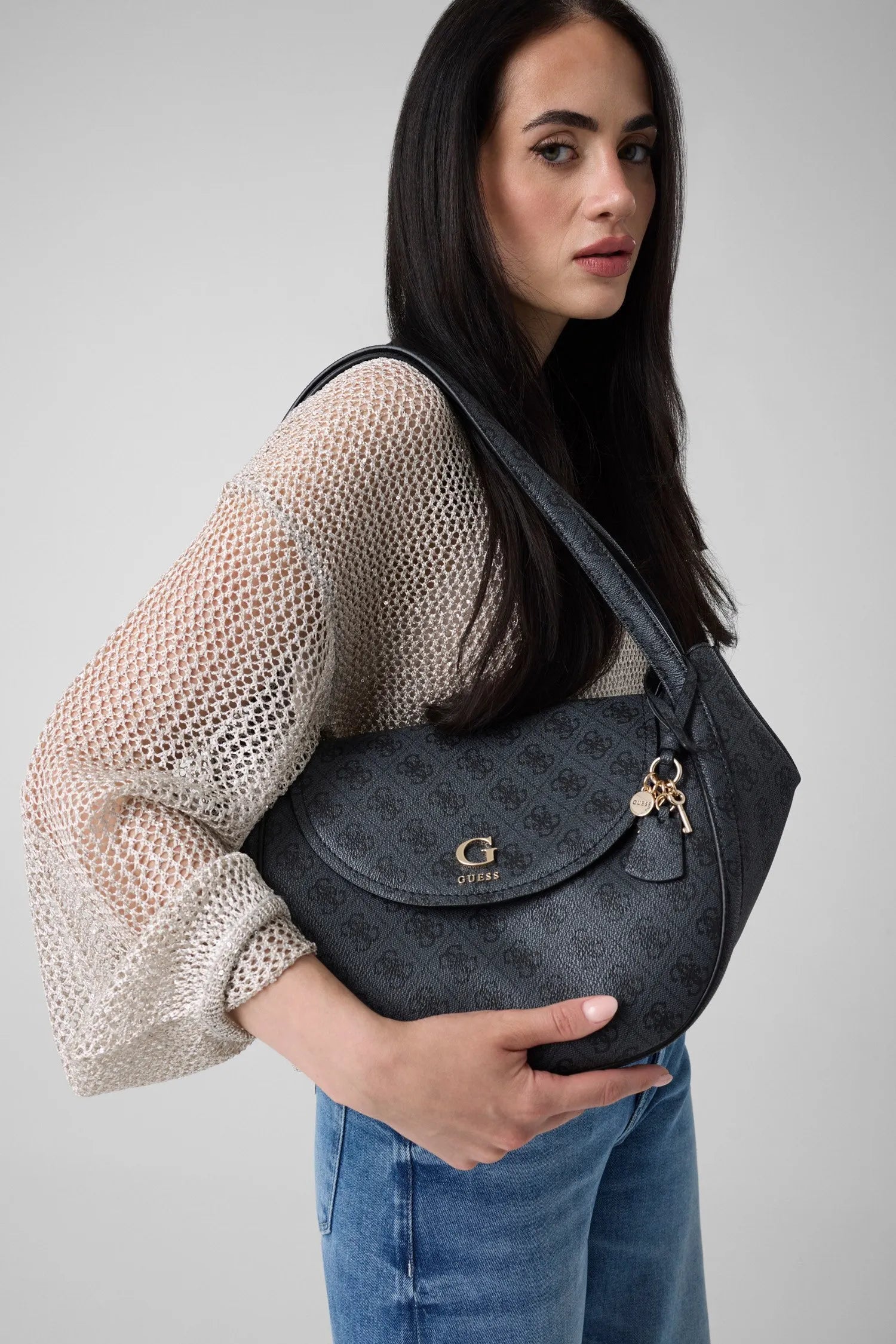 Schultertasche mit Logoprint