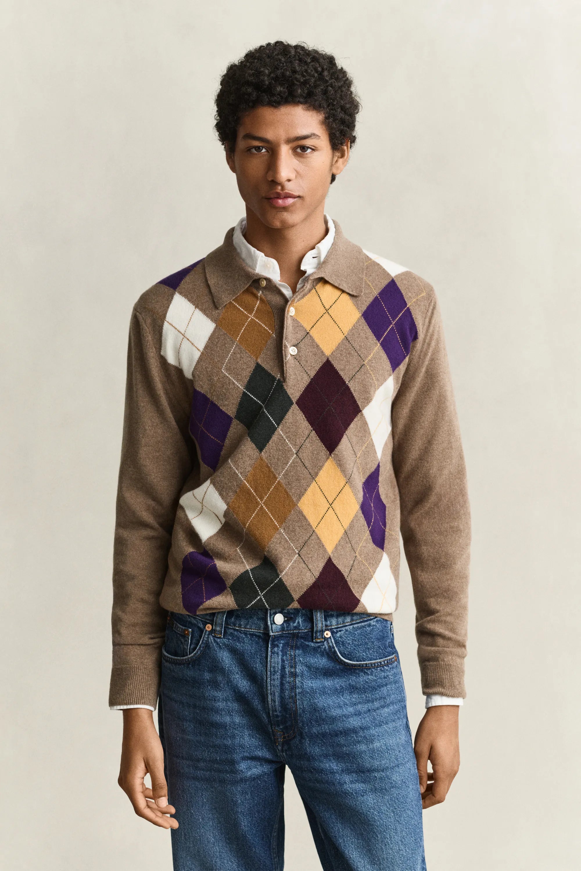 Argyle-Stickpullover aus Wolle