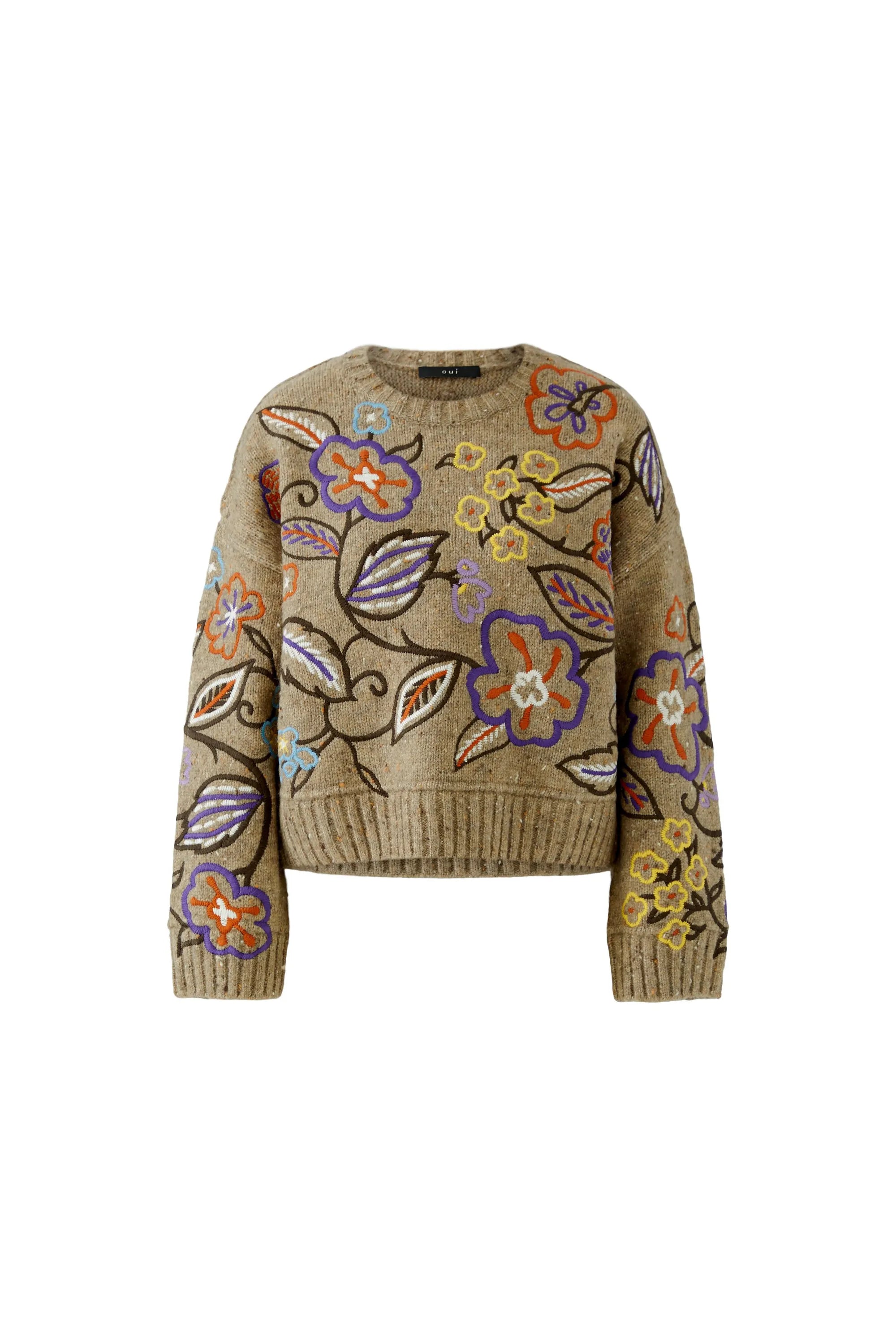 Strickpullover mit Blumenstickerei