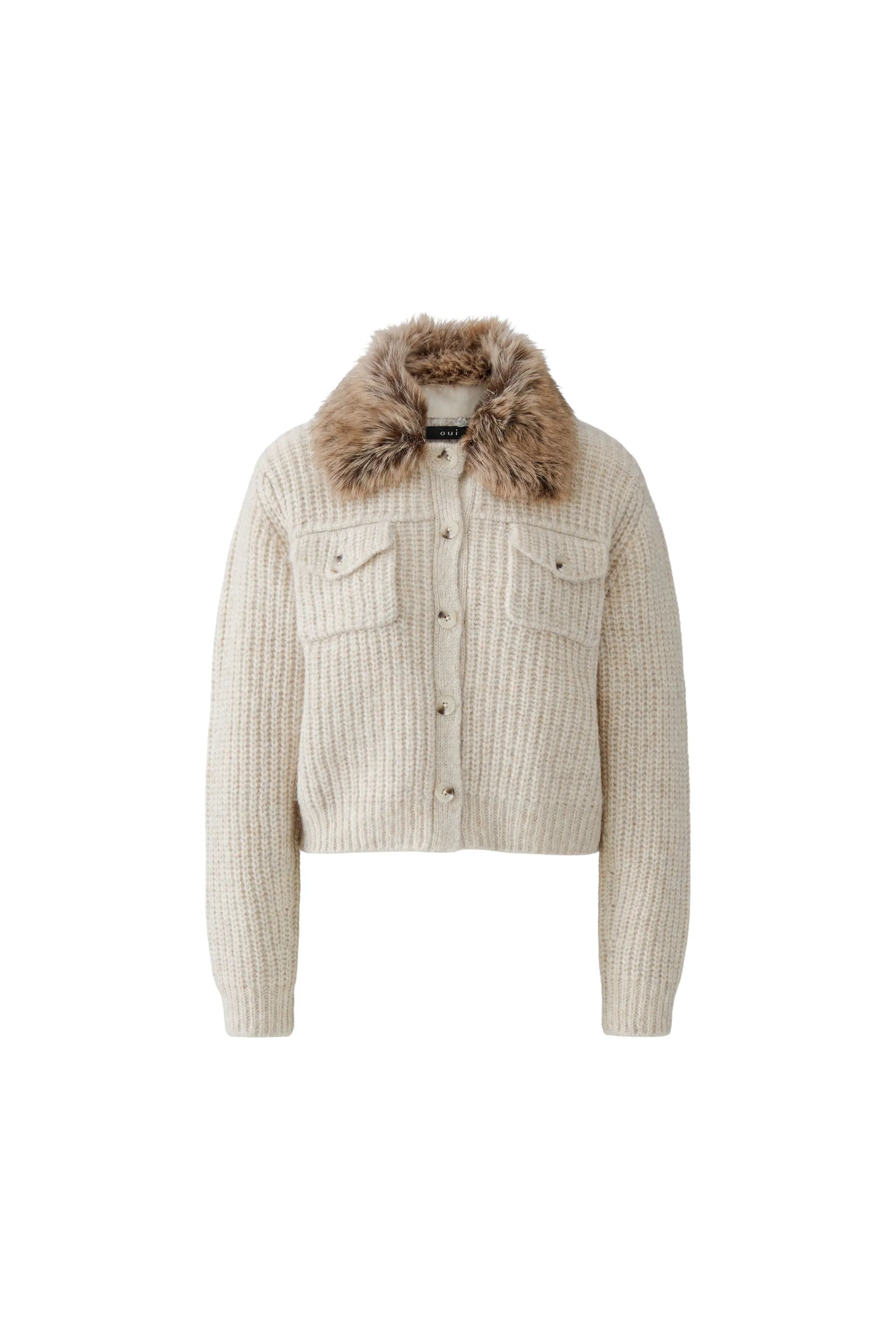 Strickjacke mit abknöpfbarem Kunstfellkragen