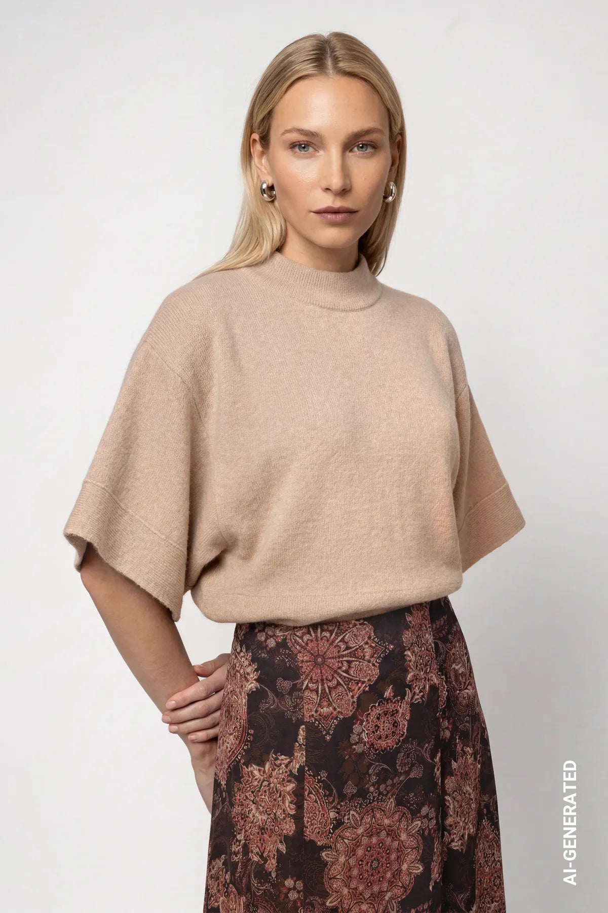 Strickpullover mit kurzen Fledermausärmel
