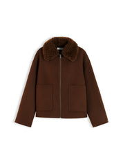 Wolljacke mit Kunstpelz-Kragen