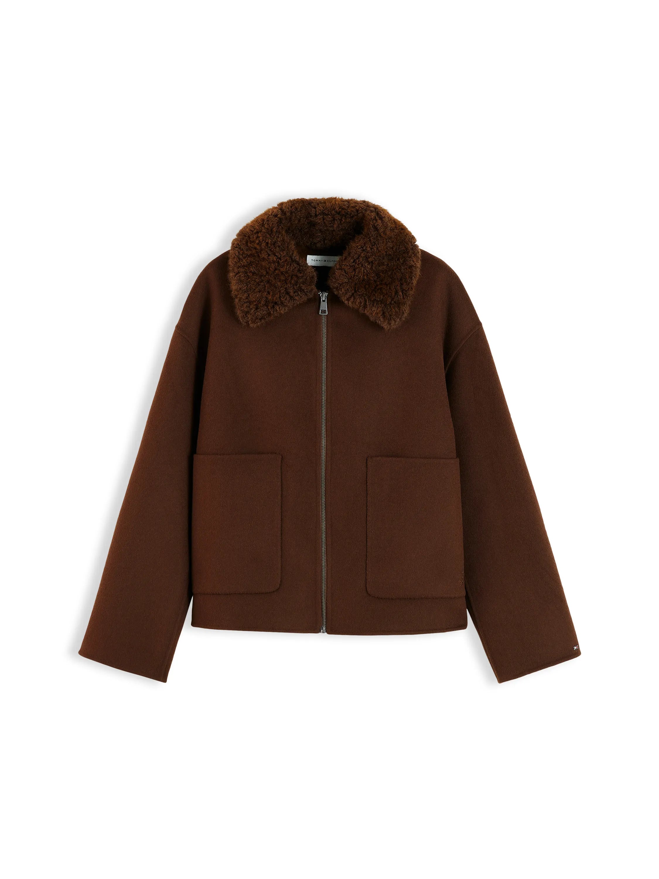Wolljacke mit Kunstpelz-Kragen