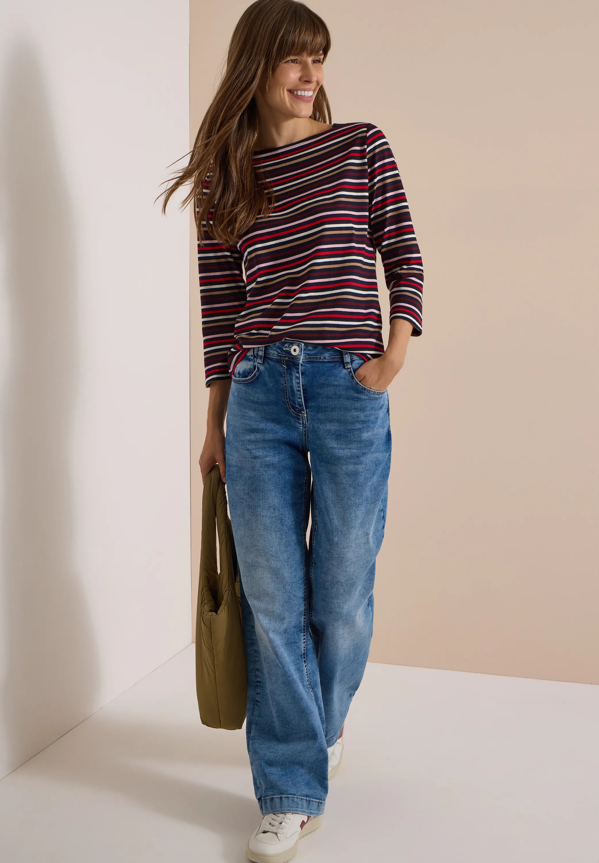 3/4-Arm Shirt mit Boat Neck