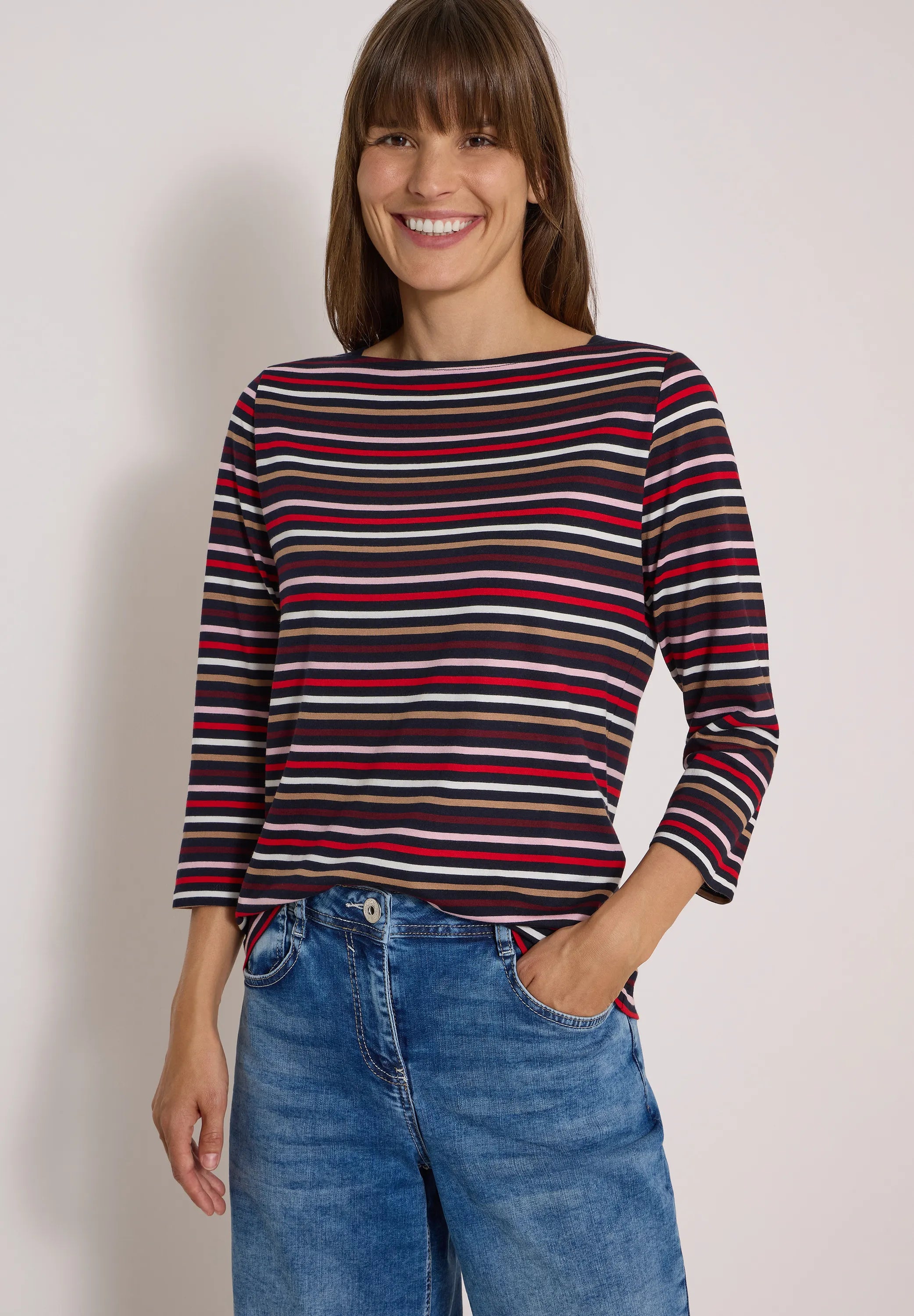 3/4-Arm Shirt mit Boat Neck