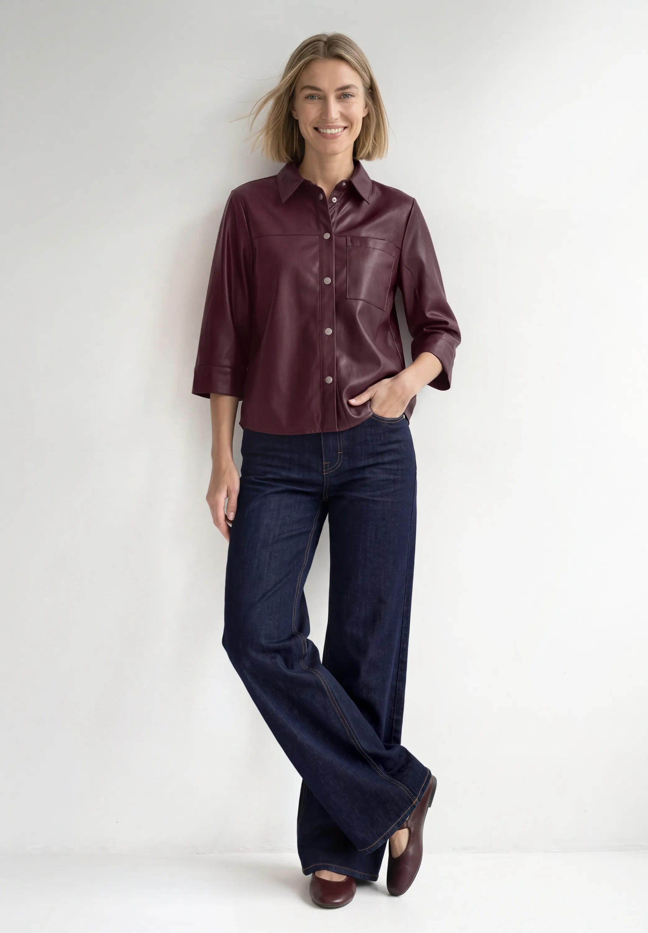 Hemdbluse in Leder-Optik