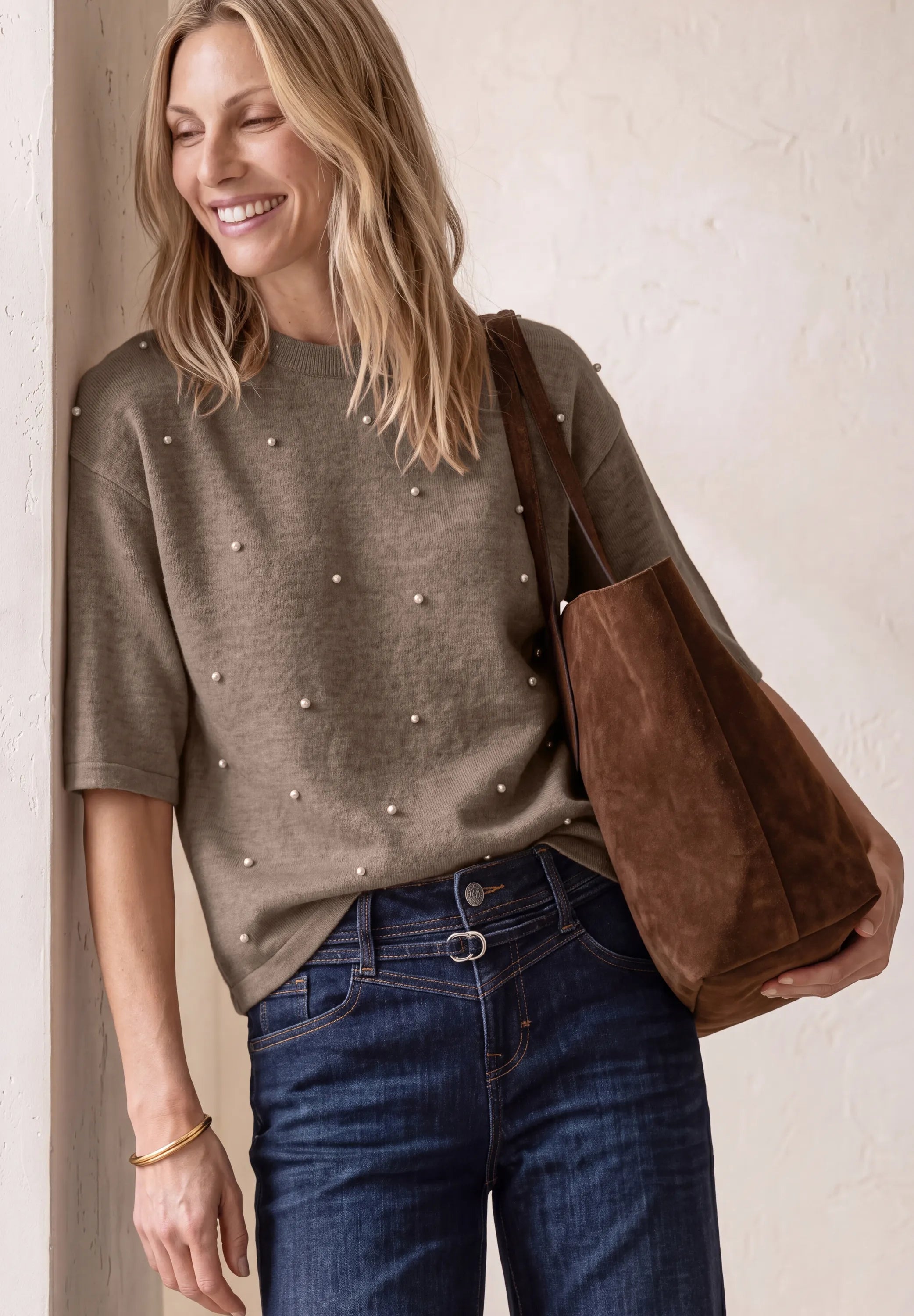 Strickshirt mit Perlen