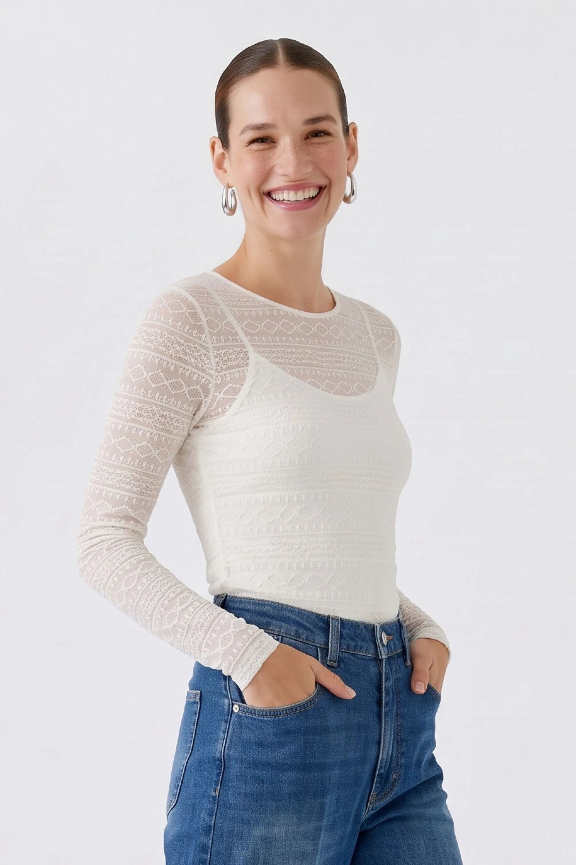 Langarmshirt aus Spitze