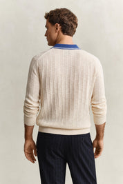 Strickpolopullover aus Leinen-, Seide-, Baumwollmix