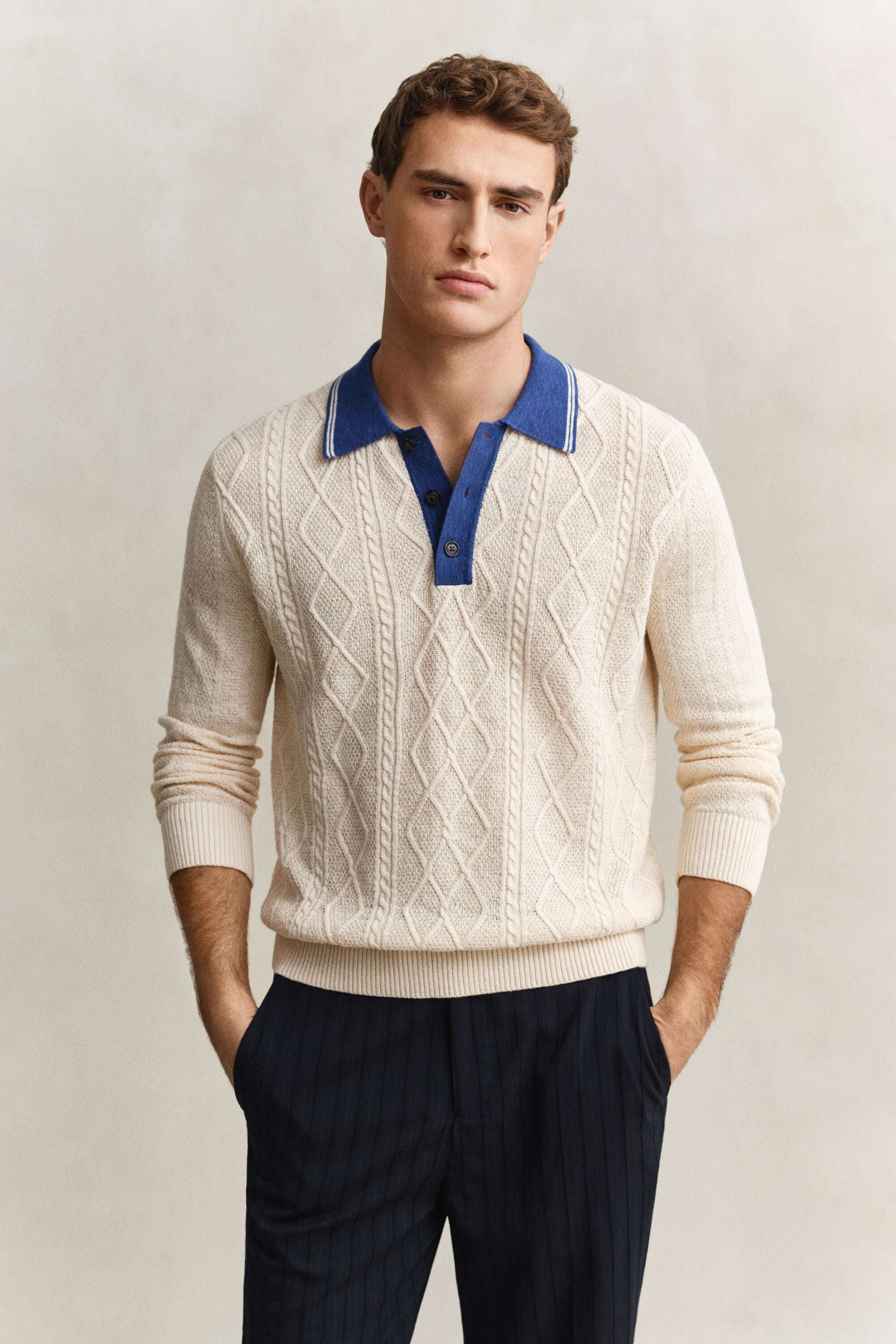 Strickpolopullover aus Leinen-, Seide-, Baumwollmix
