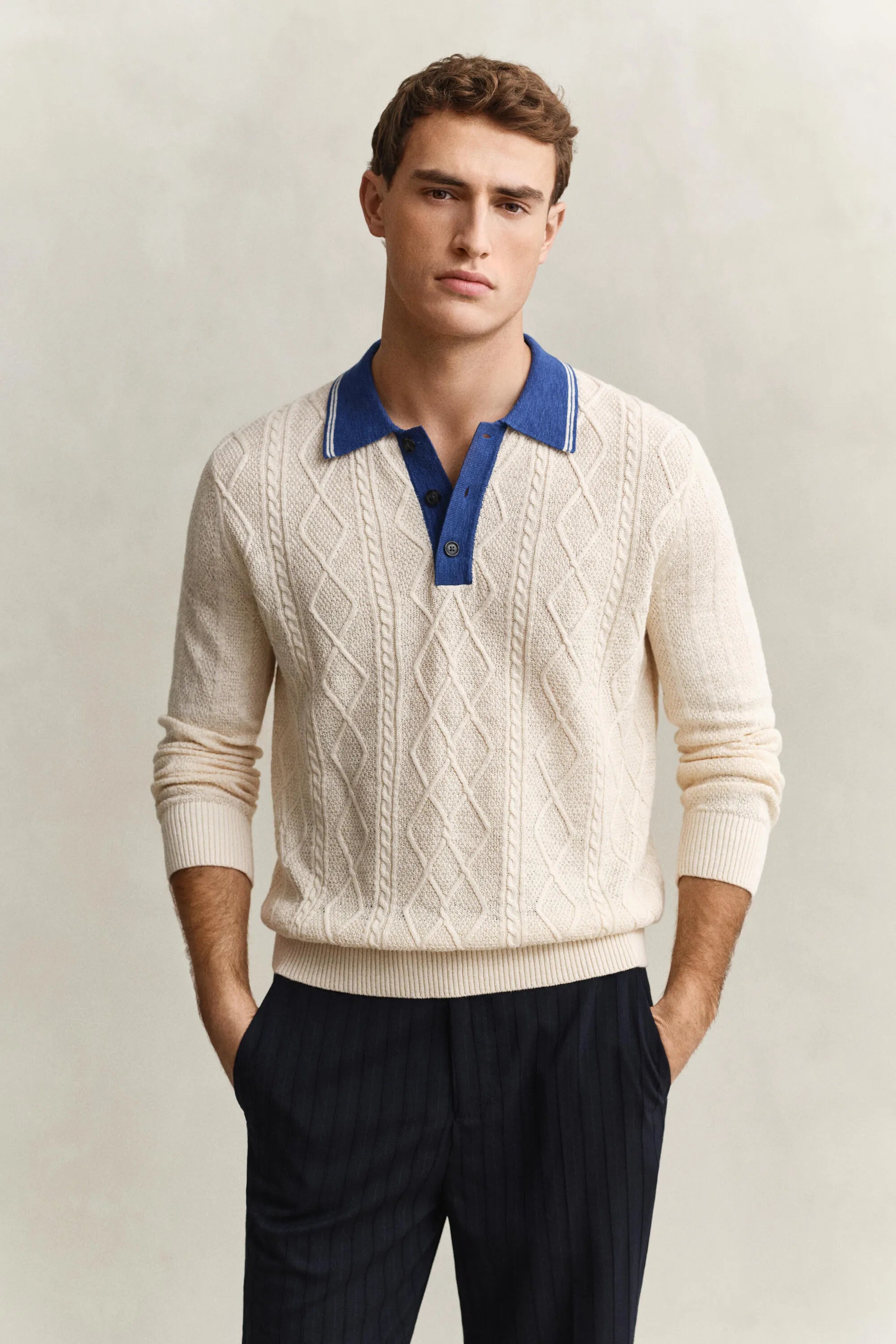 Strickpolopullover aus Leinen-, Seide-, Baumwollmix