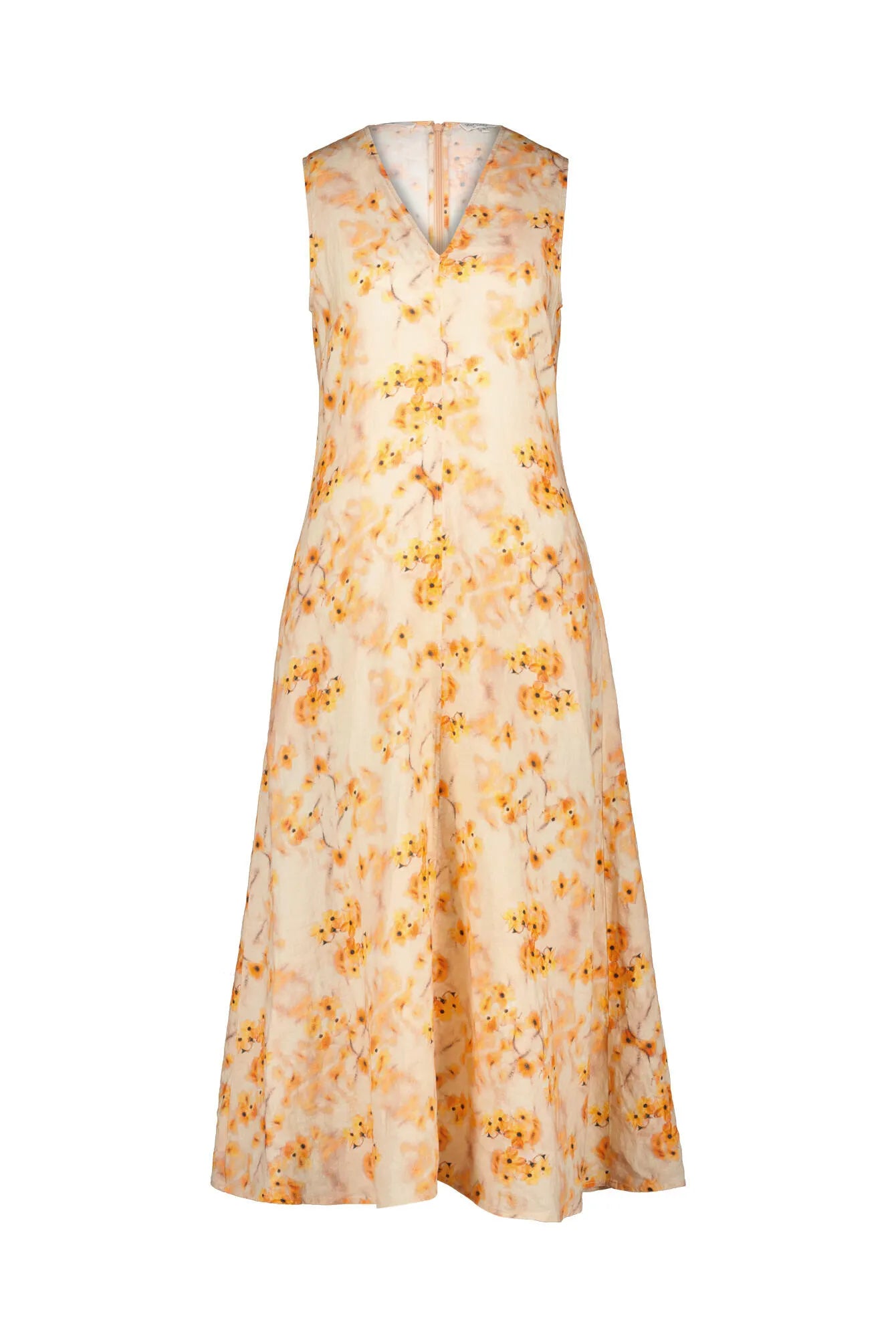 Leinenkleid Midi mit V-Ausschnitt