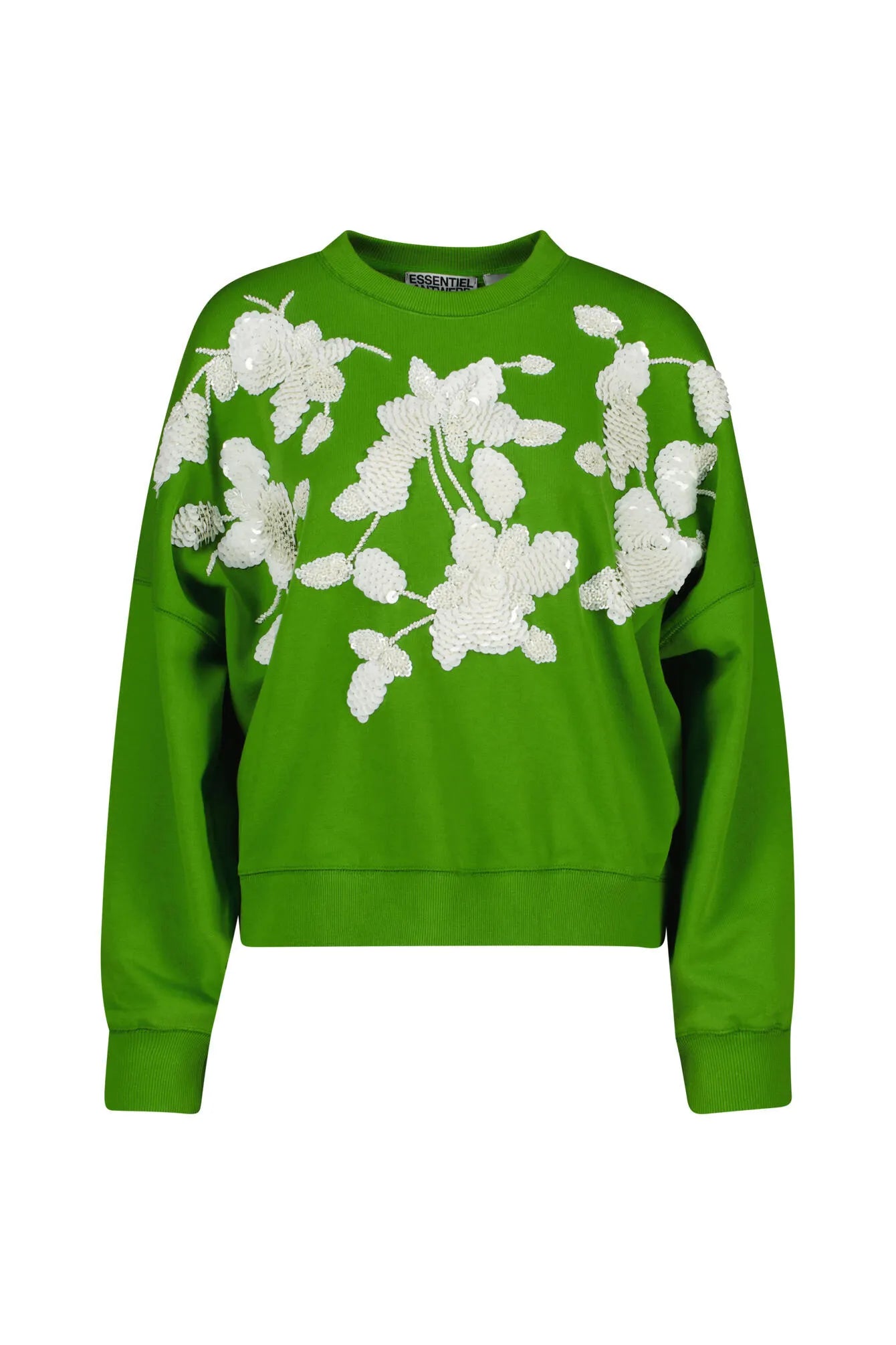 Sweatshirt mit floraler Pailletten- und Perlenstickerei