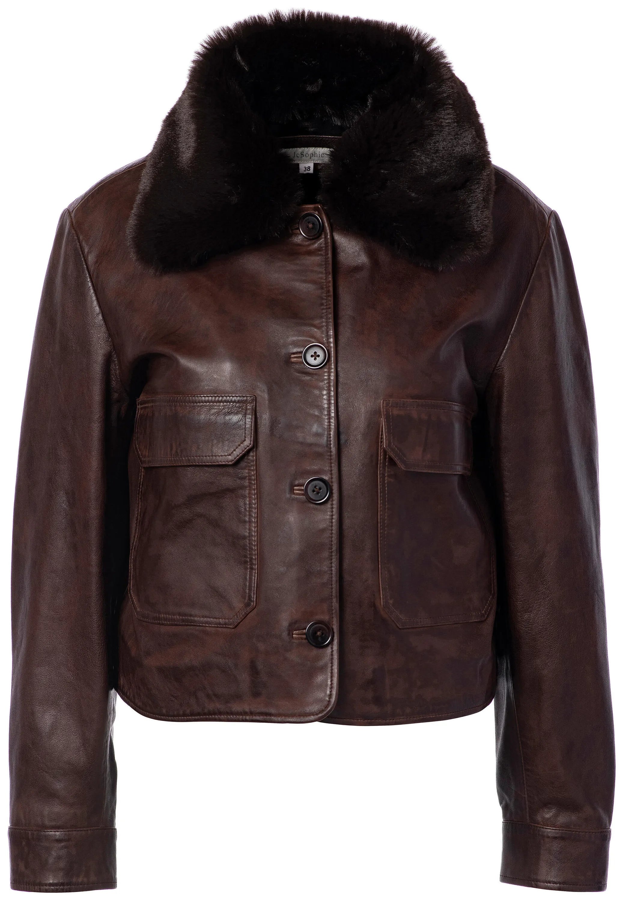 Lederjacke mit Kunstfell-Kragen